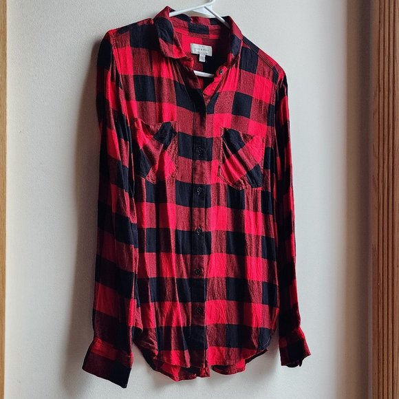 Lucky Brand Red/Black Plaid Brushed Flannel Button Down Shirt Size Small - Picture 3 of 16